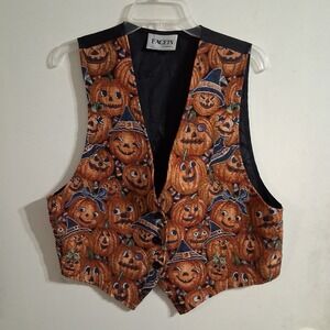 Vintage 90s Y2k Halloween Pumpkins JOL Embroidered Vest EUC M